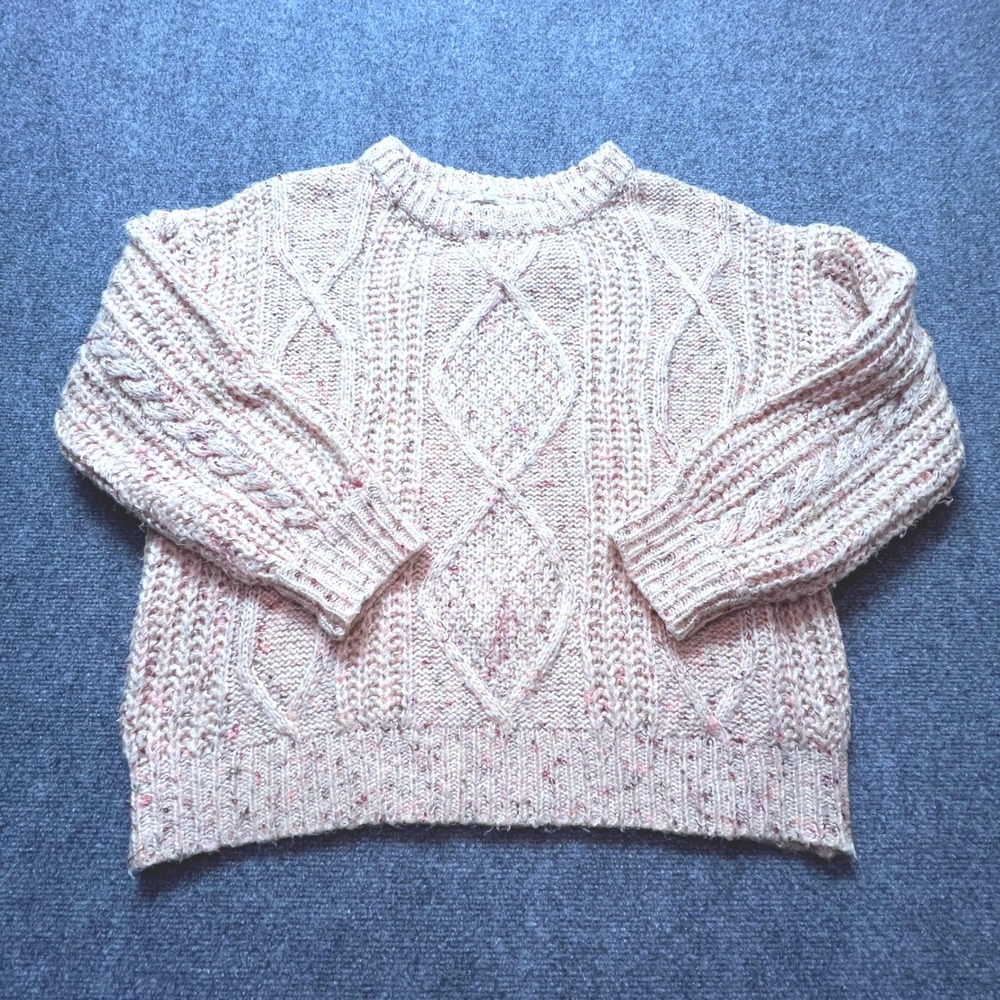 Mystree Pink Marled Cable Knit Diamond Pattern Crew Neck Sweater Womens M Chunky